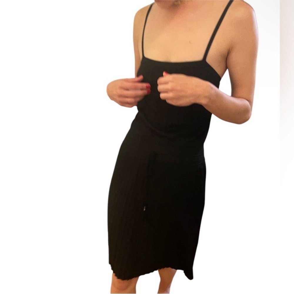Gucci Black Silky Knit Pleated Drop Waist Strappy Midi Dress Tassel Tie Belt S - Picture 11 of 16